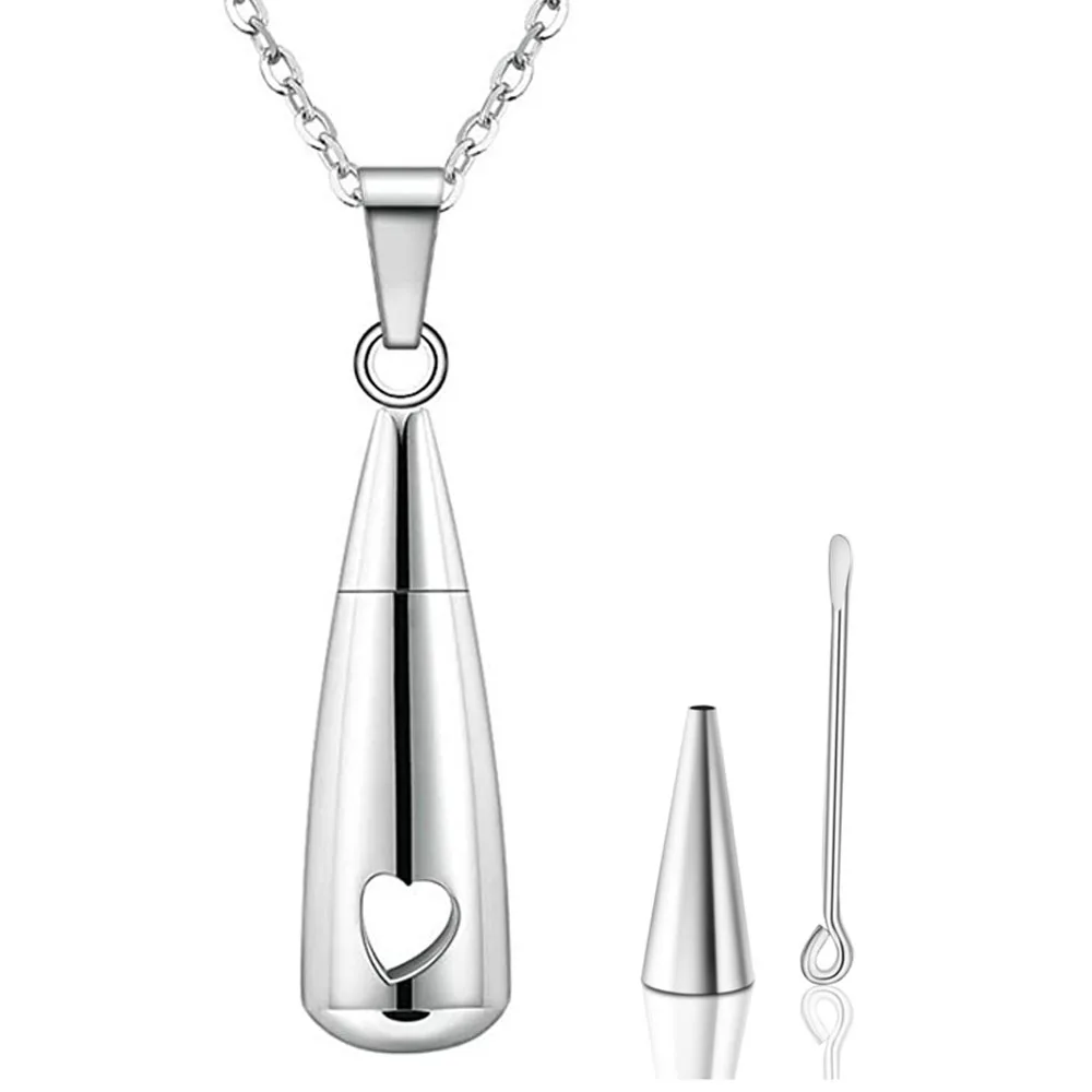 Fashion Teardrop Heart Urn Opens Necklace Ashes Keepsake Memorial Pendant Stainless Steel Cremation Keepsake Jewelry