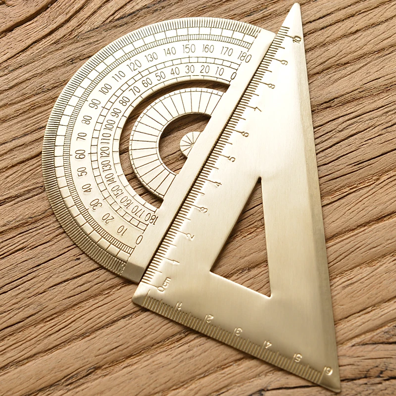 Vintage Brass Straight Ruler For Students Creative Metal Triangle Ruler Protractor Stationery Measuring Tool School Supplies New