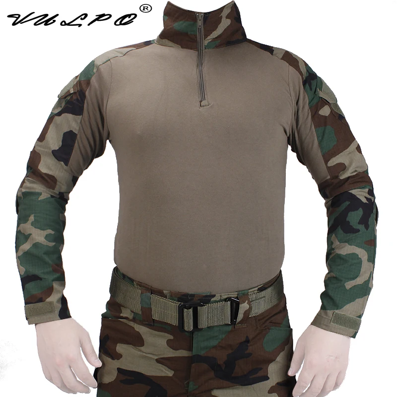 VULPO Tactical BDU Woodland Shirts Outdoor Camouflage T-shirt Airsoft Role Playing Game Ghillie Suits