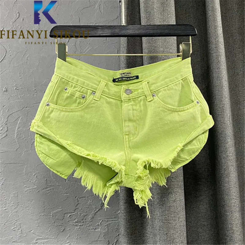 

2022 Summer Women Denim Shorts Pocket Tassel Fashion Sexy High Waist Shorts Jeans Loose A-Line Wide leg Short Pants Female