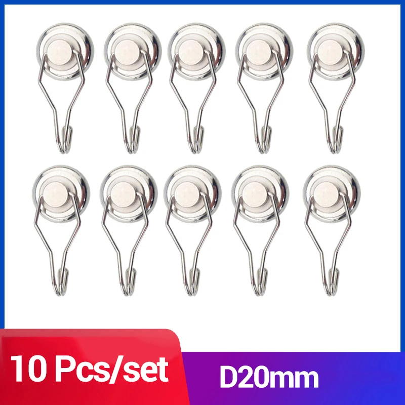 

10 Pcs Neodymium Magnet Hooks Swivel Swing Magnetic Hooks Strong Heavy Duty D20mm Magnetic Hooks Hold Up 15kg Neodymium Hooks