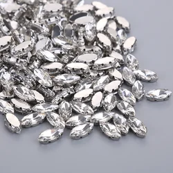 Multi Size Pferdeaugenform Nähen Glas klar Kristall Silber Klaue Basis Strass DIY Hochzeitskleid Kleid Kopfschmuck Schmuck Perlen