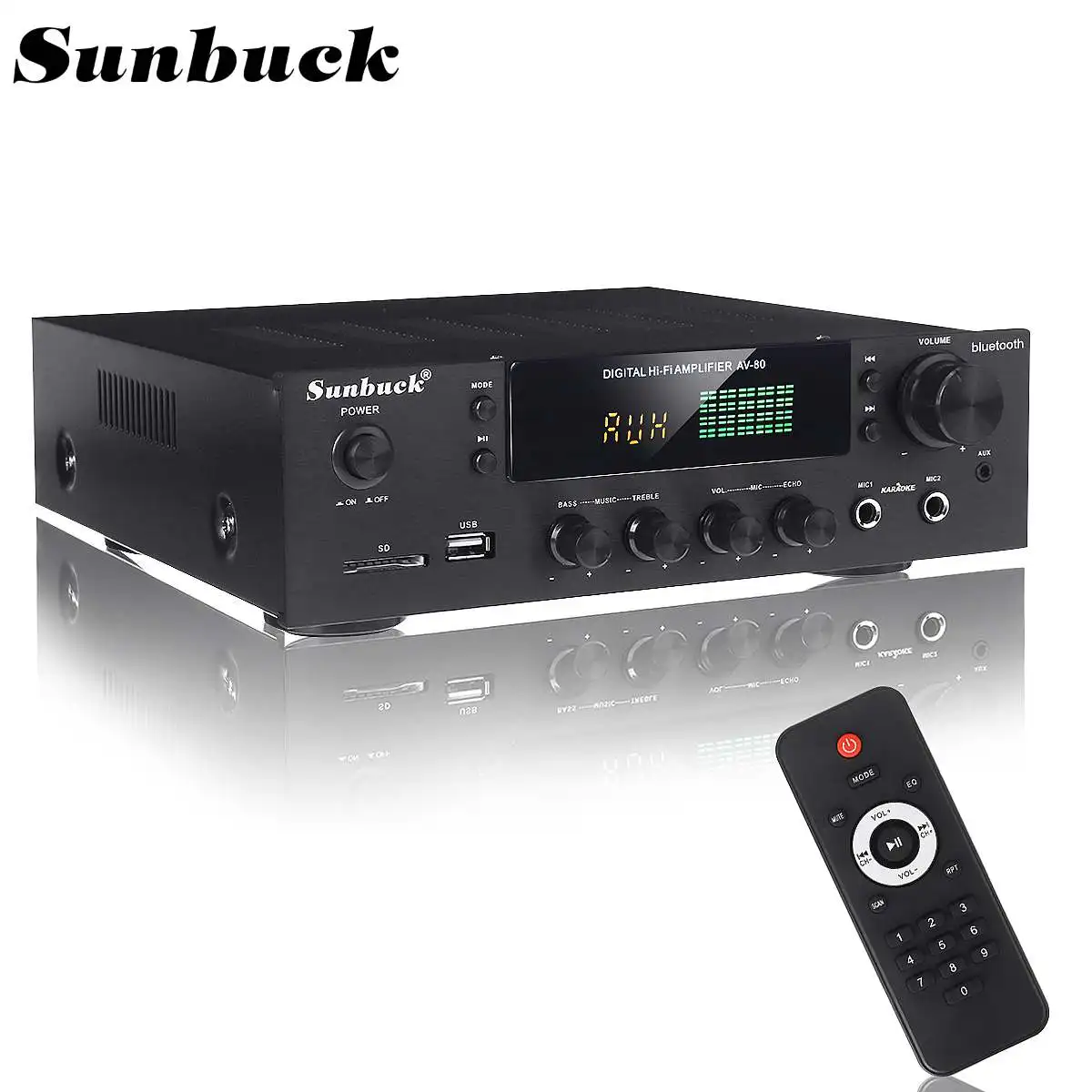 SUNBUCK 2000W Rạp Hát Tại Nhà Khuếch Đại HiFi Bluetooth Bộ Khuếch Đại Công Suất Stereo Âm Thanh Karaoke Thu FM USB SD 2 Đầu Vào Mic