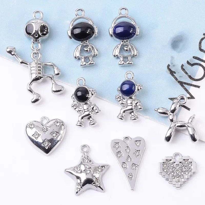 

50pcs White K color New fashion Alloy Material Robot/Heart/Star Shape charm for DIY Handmade Jewelry Making wholesale