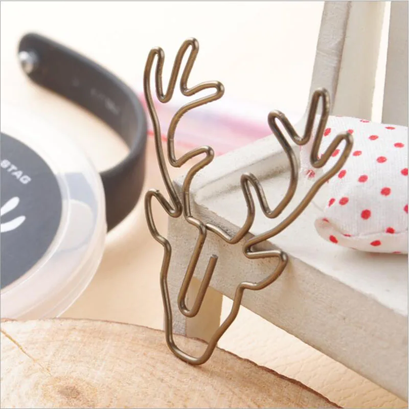 8pcs Retro Bronze Deer Head Cartoon Animal Metal Paper Clips Children's School Supplies Office Stationery (without Box)