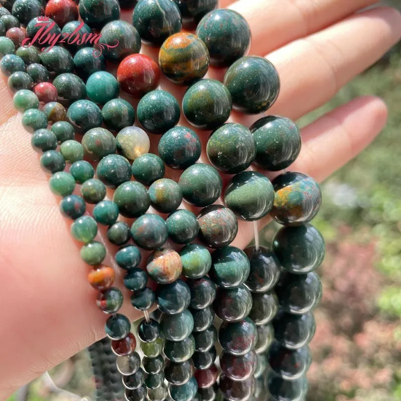 Natural Bloodstone Heliotrope Round Smooth Loose 4/6/8/10/12MM Stone Beads For DIY Necklace Bracelets Jewelry Making Strand 15\