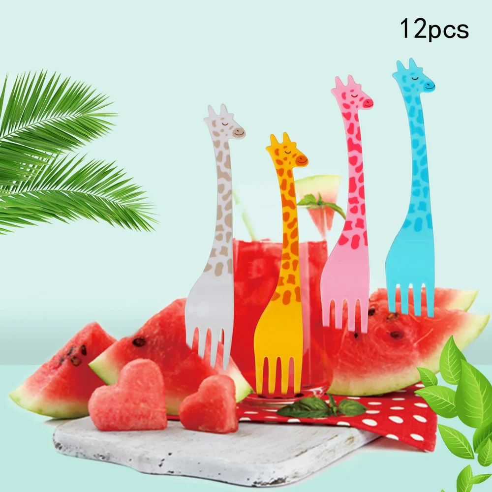 Fruit Snack Toothpick Kitchen Accessories 12pcs/set Kitchen Tool Salad Desert Forks Tableware Cartoon Giraffe Shape Food Picks