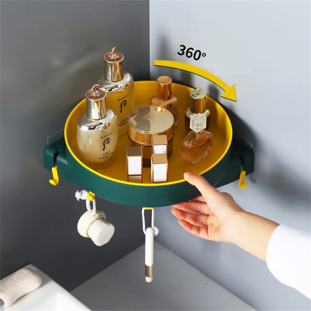 ห้องน้ำ360 ° หมุนชั้นวางห้องน้ำล้างอุปกรณ์มุมชั้นแขวนผนังห้องครัว Seasoning Rack