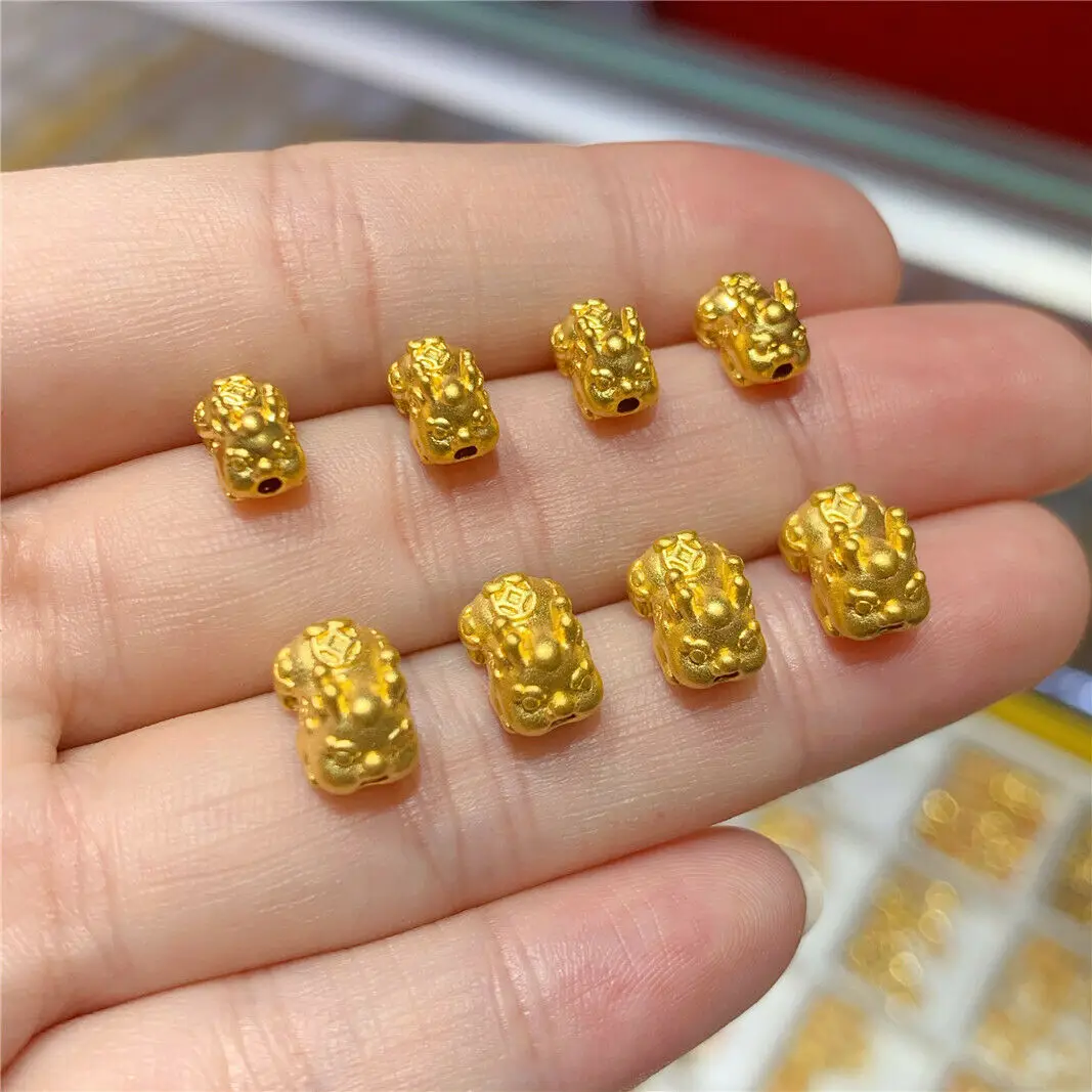 1pcs 24K Yellow Gold Pendant /Lucky 3D Hard Gold Baby Transfer Lucky Pixiu Beads For Women Men Baby Small/Big