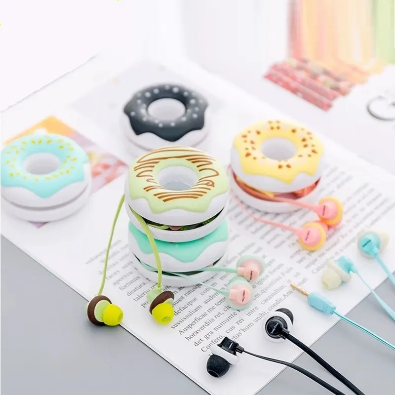 Cute Donuts Macarons Earphones 3.5mm in-ear Stereo Wired Earbuds with mic Earphone Case for Kids iPhone Xiaomi Girls MP3 Gifts