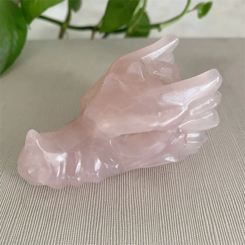 Natural Rose Quartz Dragon Head Skull Polished Healing Crystal Dragon Head For Home Decor Home Decoration Accessories