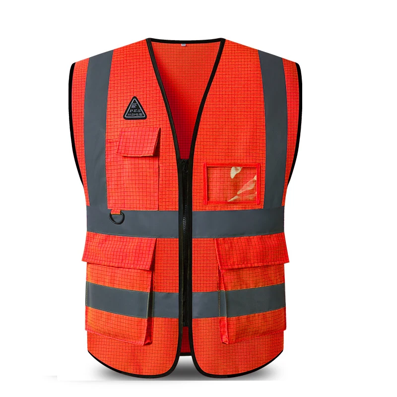 100% Antistat Polyester Safety Vest for Men Pockets and Zipper High Visibility Construction Oil Station Reflective Work Vest