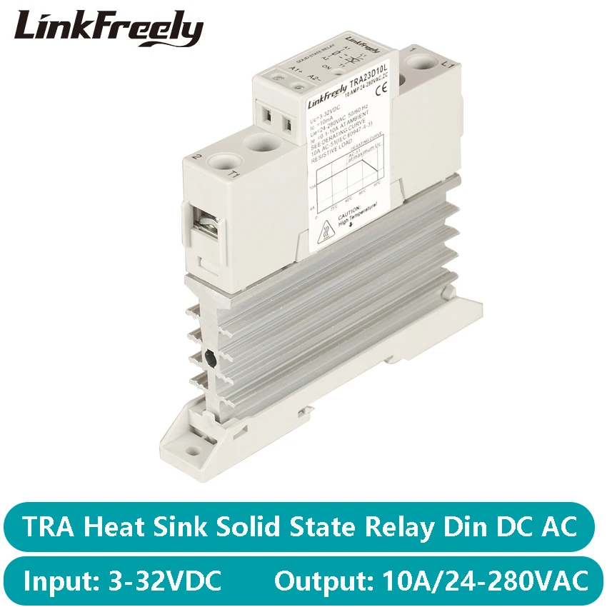 

TRA23D10L Intelligent Automation SSR Solid State Relay Din Rail DC AC 10A 24-280VAC Out 3V 5V 12V 24V 32VDC In Start Relay Board