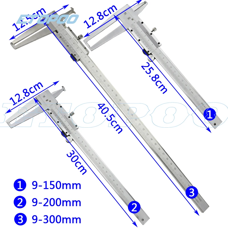 9-300mm/0.02 Long Claw Inside Groove Vernier Calipers Steel Inner Vernier Calipers Accuracy Measuring Tools