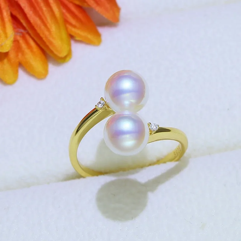 Classic Open Adjustable Double Pearl Rings Settings Women Handmade Craft Accessory