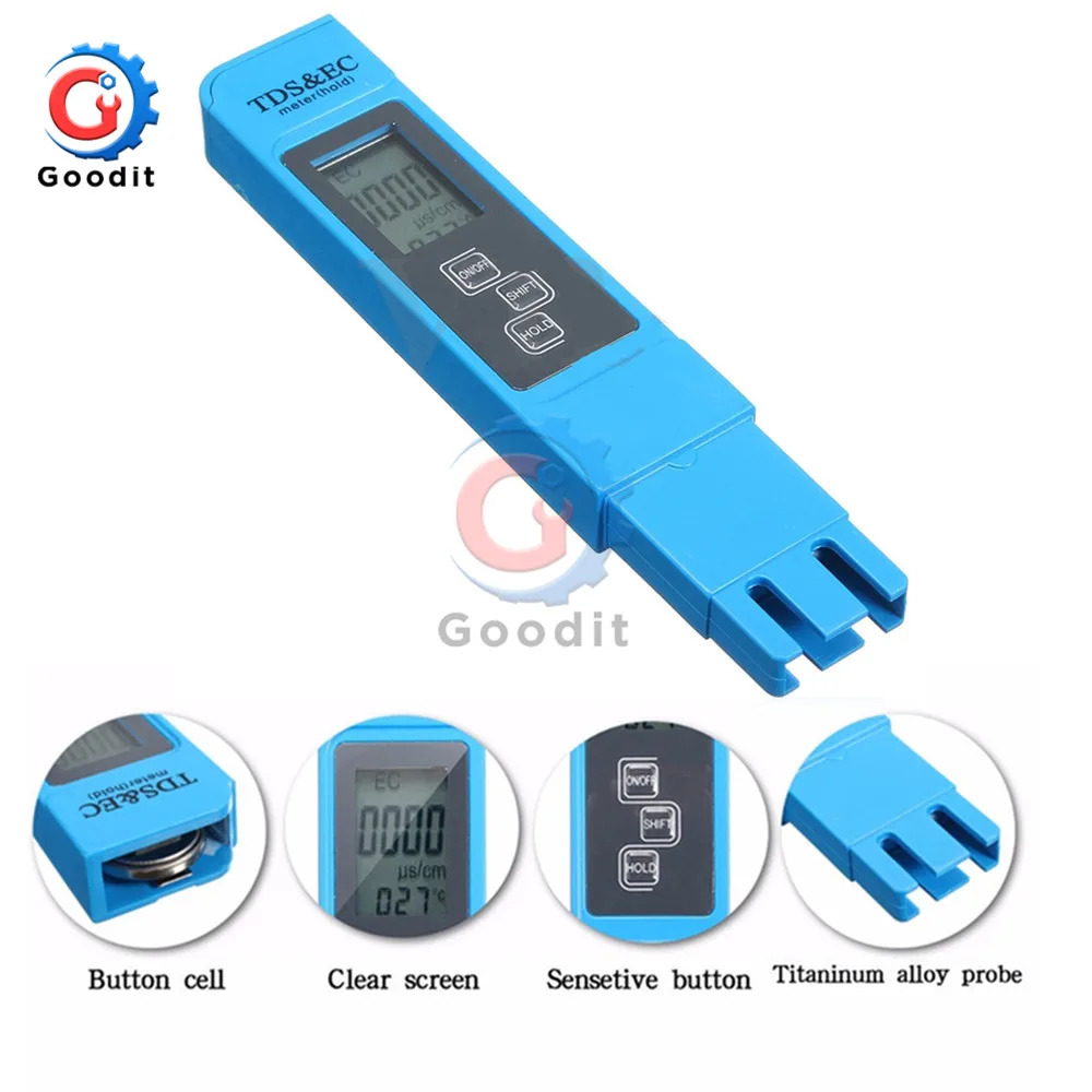 TDS&EC Tester TDS/Temp/EC Meter 0-9990ppm Conductivity Detector Water Quality Monitor Purity Measure Tool for Pool 3 In1