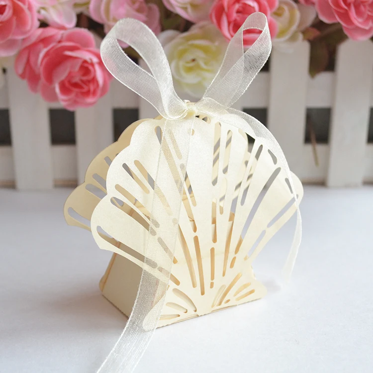 

Beach Wedding Favors Laser Cut Customized shell Wedding Return Gift Candy Box