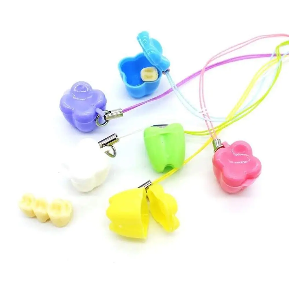 50pcs/bag Tooth Shape Mini Milk Teeth Storage Box Plastic Cute Tooth Box With Rope Souvenir Save Container Dental Gifts For Kids