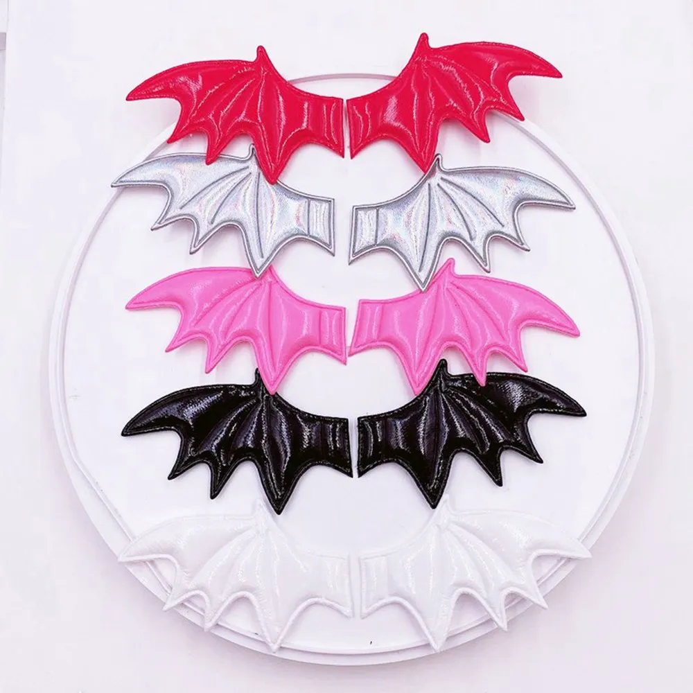 5 pares de parches de alas de diablo de cuero PU bonitos, apliques de boda, Clip para el pelo DIY, accesorios para lazos, suministros de costura artesanal XE41