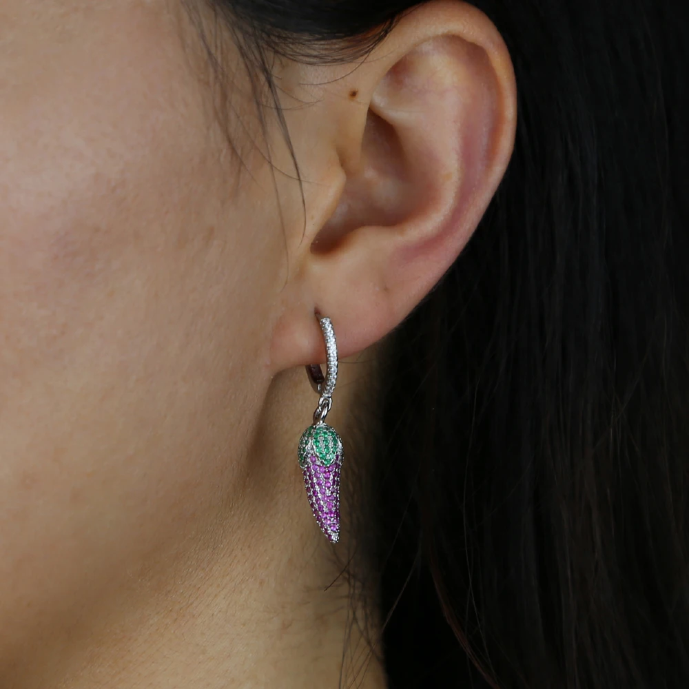 Imagen 6: 2025 novedad de verano diseño verde rojo Cz pimienta chile Charm pendientes colgantes para mujeres lindas niñas verduras berenjena joyería de moda