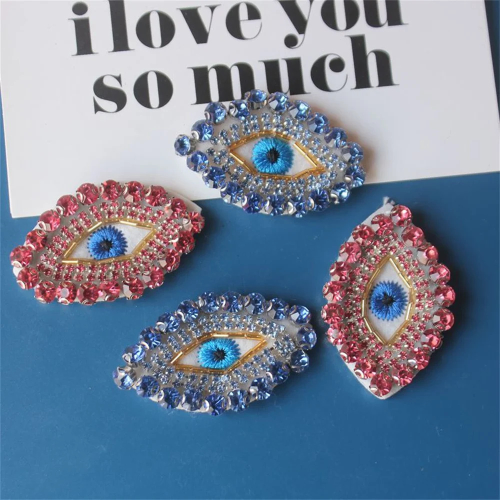 

MAXSIN FUN 2Pc High Quality Embroidery Handmade Beaded Rhinestone Eyes Sticker Clothes Accessories Bag Shoe Patch DIY Decoration