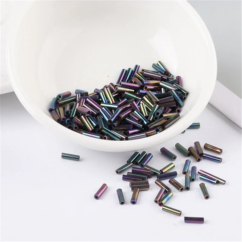 200Pcs/Bag Seedbead Tube 2*6mm Silver Core Czech Glass Seed Bugle Beads Cross-Stitch Embroidery Jewelry DIY Garment Accessories