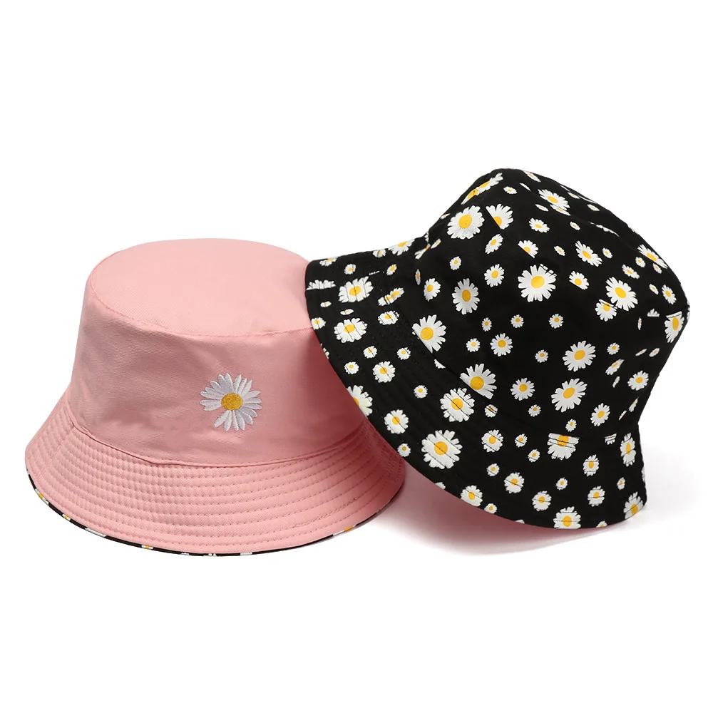 Summer Daisies Bucket Hat Women Fashion Cotton Beach Sun Hats Reversible Bob chapeau Femme Floral Panama Hat Fisherman Cap