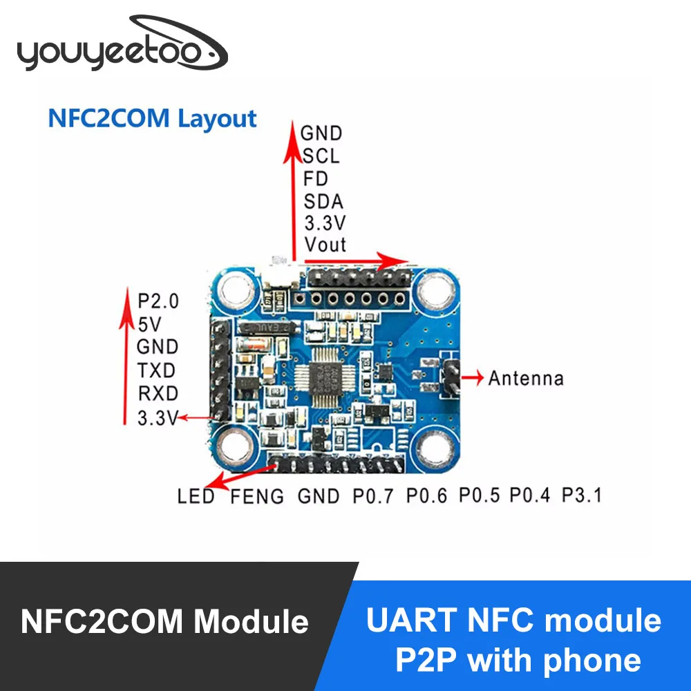 NFC2COM Module, UART NFC module P2P with phone, Card emulation Access control Payment Low power consumption