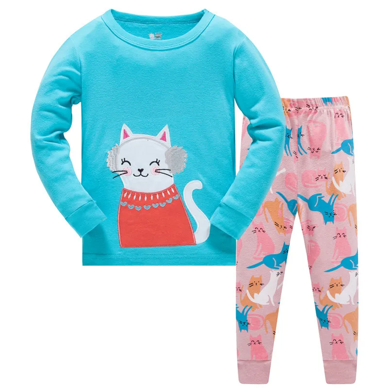 

2021 New Girl Children's Suits Casual Lovely Clothing Sets 2 Pcs Sleepwear Long Sleeve Pajamas Cartoon Suits Cotton Baby Clothes