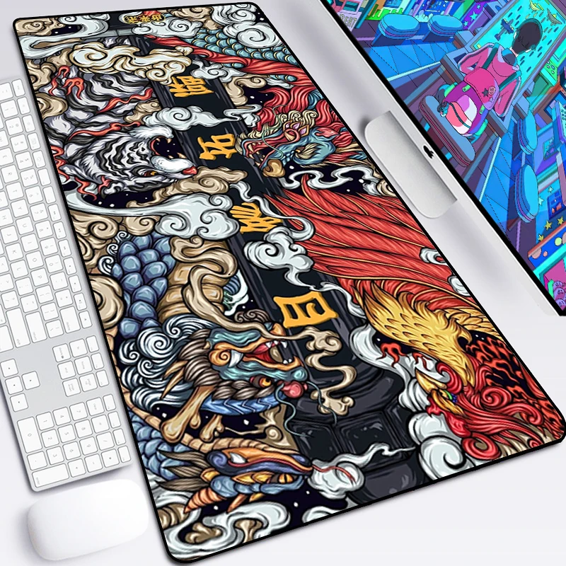 Tapis de souris de Style chinois, accessoires de jeu, antidérapant, pour Table, clavier, bureau, PC Gamer, en caoutchouc, motif Dragon