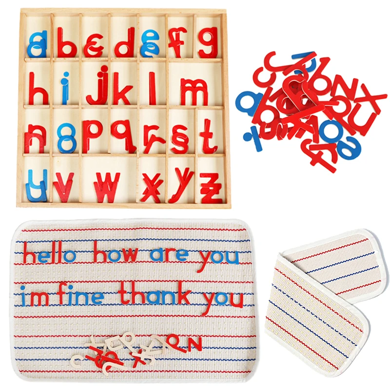 Kinder Montessori Sprache Lernspielzeug Anleitung Aktivität Boxed Buchstaben Decke Holz Blau Rot Englisch Alphabet Spielzeug