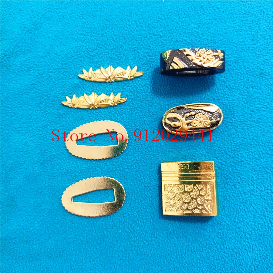 Japanese Samurai Sword Katana/Wakizashi/Tanto Guard Accessory Set Kirsite Tsuba+Menuki+Fuchi+Kashira+26cm Handle+Habaki+Seppa
