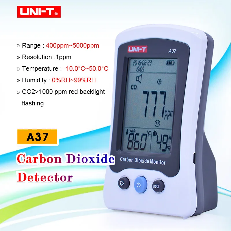 

UNI-T A37 Digital Carbon Dioxide Detector Laser Air Quality Monitoring Tester CO2 Detection 400~5000PPM For Home with Battery