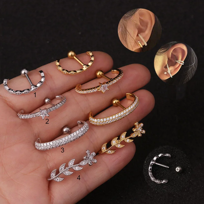 1PC 16G Ladies CZ Hoop Ear Stud Cartilage Helix Tragus Earring Piercing  Jewellery