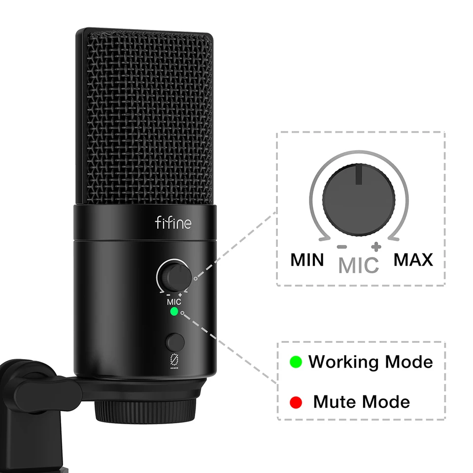 Fifine-usb type-cコンデンサーマイク,192khz/24ビット,ミュートボタン