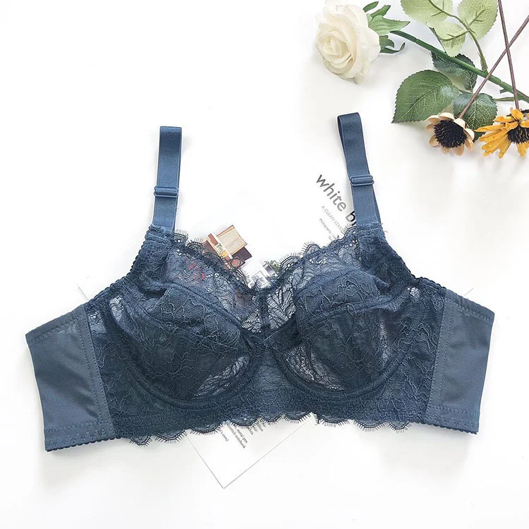 

Sexy ultra thin large size women's bra soft steel ring big chest show small fat mm transparent lace underwear bra