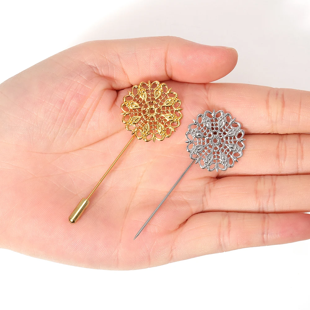 5pcs 25mm Kupfer Filigrane Blume Lange Brosche Pin Für Handgemachte Diy Frauen Revers Pin Schmuck Broschen Zubehör Schmuck erkenntnisse