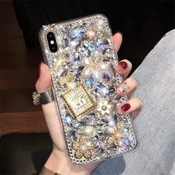 S23 Ultra Luxury Bling Diamond Rhinestone Flower Case For Samsung Galaxy S24 S22 S21 S20 Ultra Plus Note20 Case Pearl Crystal