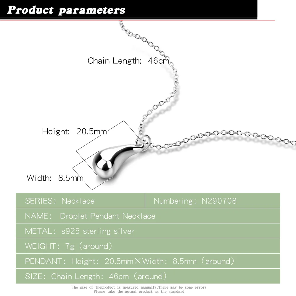 Hot 925 Sterling Silver Necklace For Women Simple Water Drop Pendant Feminine O Chain Clavicle Fashion Jewelry Gift