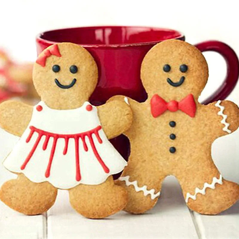 2Pcs Gingerbread Cookie Cutter Stainless Steel Biscuit Cutter Mold Christmas Cake Fondant Pastry Mould Xmas Kitchen Baking Tools