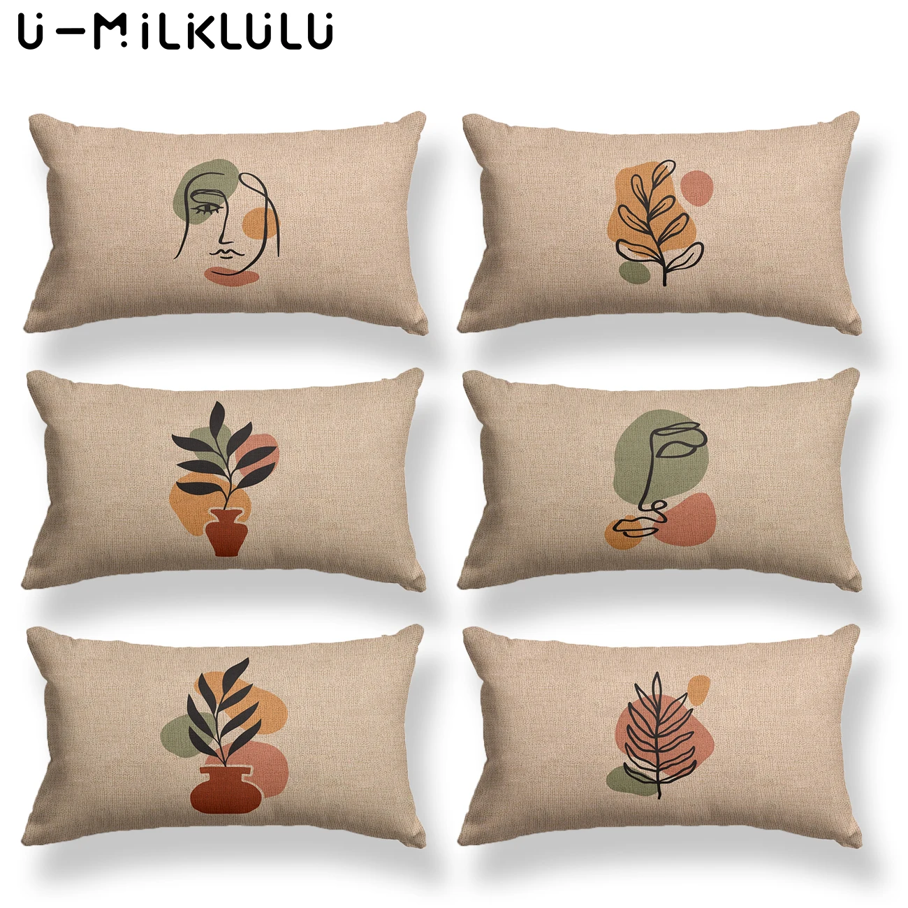 Nordic Throw Pillow Case, Plant Vase, Simple Throw Pillow Case, Beige Cushion Cover for Livingroom and Bedroom, 30X50