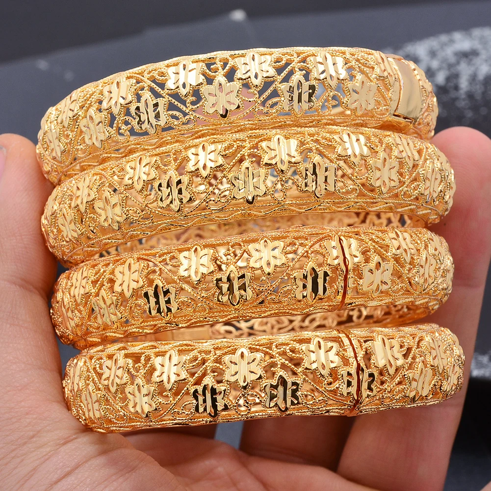 

Dubai Gold Color Bracelet Bangles Gifts Wedding Jewelry Africa Bangles For women Flower Bangles Bijoux femme