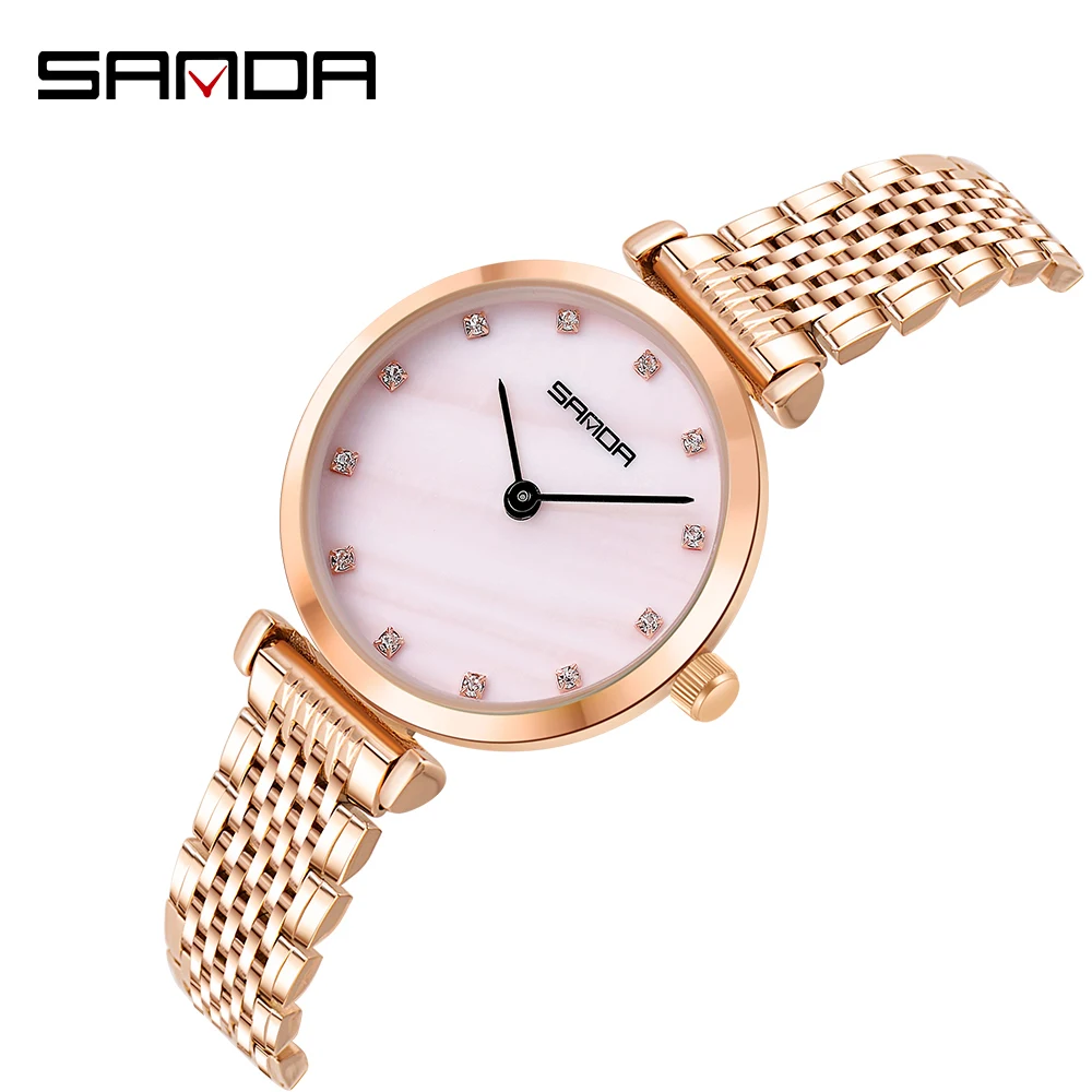 Fashion Sanda Top Brand Women Watch Luxury Diamond Ladies Wristwatches Stainless Steel Gold Mesh Strap Female Quartz