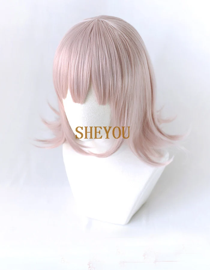 Super DanganRonpa Dangan Ronpa Wigs Chiaki Nanami Short Pink Heat Resistant Hair Synthetic Cosplay Wig + Wig Cap + Hairpin