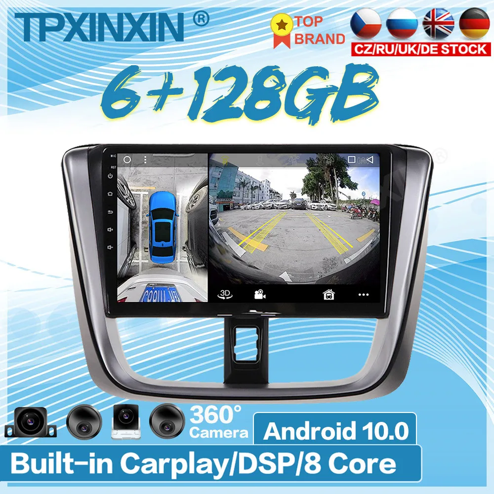 Android 10.0 For Toyota Vios Yaris 2014+ 360 HD Auto Surround View Camera Car Multimedia Player Stereo Radio GPS Navigtion DSP