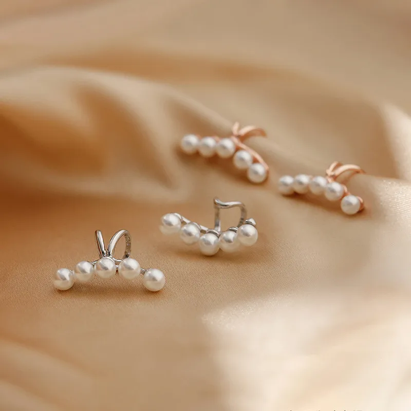 QMCOCO Silver Color Pearls Ear Bone Clip Simple Temperament Without Ear Holes Women Simple Personality Jewelry Accessories