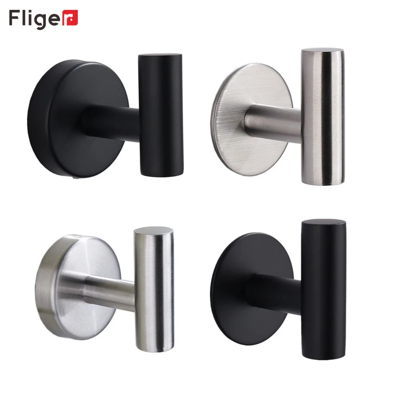 Fliger Stainless Steel Wall Hook Clothes Hook Bathroom Towel Hook Self Adhesive/ Drill Coat Hook Black Gold Bathroom Accessories