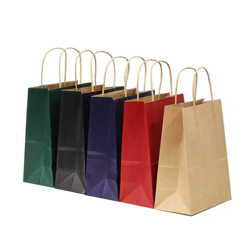 

10PCS/lot 21x15x8cm Multifunction dark color Kraft paper bag with handles for Gifts Shops Party Christmas High Quality Wholesale