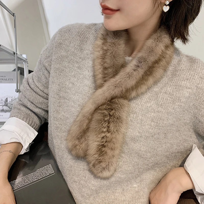 Highend Quality Women\'s 100% Real Sable Fur Knitted Scarf Natural Mink Fur Scarves Lady Fashion Winter Wraps Neck warmer