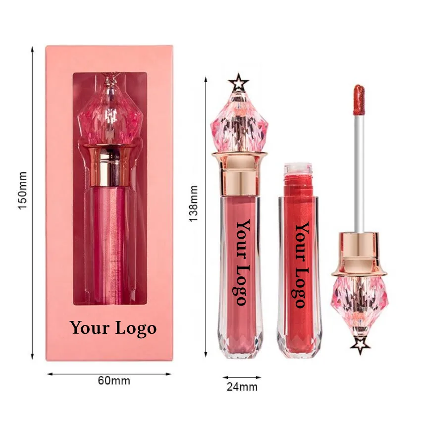 

30pcs Custom Logo Matte Liquid Lipstick Glossy Lipgloss Wholesale Private Label Lip Gloss Luxury Pink Star Tube Vegan Cosmetics